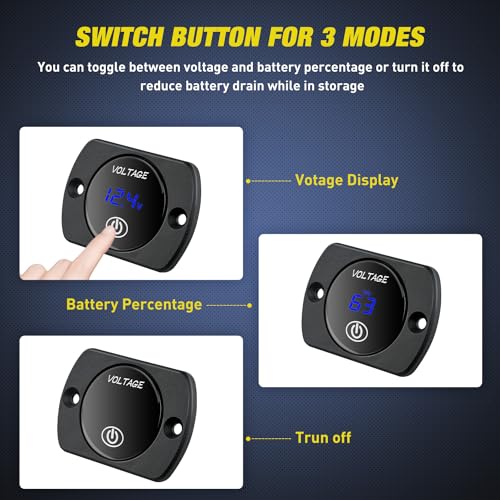 Nilight 12V LED Display Voltmeter with Touch Switch Waterproof - color: Blue w/Touch Switch