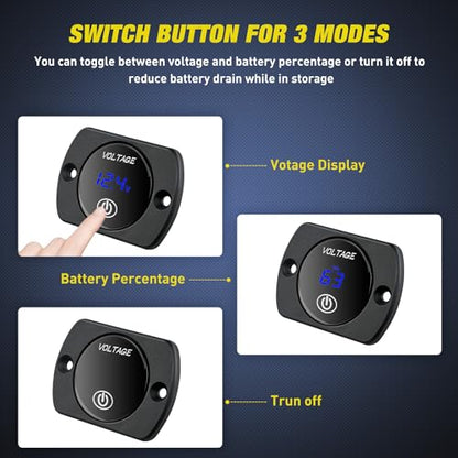 Nilight 12V LED Display Voltmeter with Touch Switch Waterproof - color: Blue w/Touch Switch