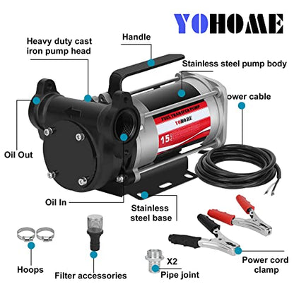 Fuel Transfer Pump YOHOME DC 12V Heavy-duty Cast Iron Gasoline Transfer Pump, 15GPM, Overheating Stability, Built-in Bypass Gas Pump Applicable To Gasoline, Diesel, Kerosene - style: 12V 15GPM Gasoline