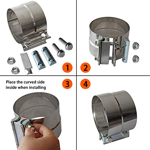 4" Inch Exhaust Clamps Stainless Steel Muffler Band Clamp for 4" Inner Diameter to 4.5" Outer Diameter Turbo Downpipe Tip Exhaust Pipes Connection (2 Pack) - size: 4IN 2PCS Lap Joint Clamps
