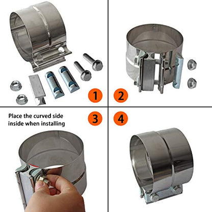 4" Inch Exhaust Clamps Stainless Steel Muffler Band Clamp for 4" Inner Diameter to 4.5" Outer Diameter Turbo Downpipe Tip Exhaust Pipes Connection (2 Pack) - size: 4IN 2PCS Lap Joint Clamps