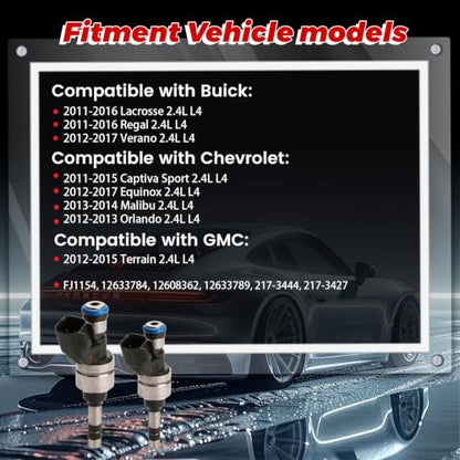 4-Pack Fuel Injectors Set | Compatible with Buick Lacrosse Regal Verano Chevrolet Captiva Sport Malibu Impala Equinox GMC Terrain| Replaces FJ1154 12633784 217-3444 - size: 4 X FJ1154