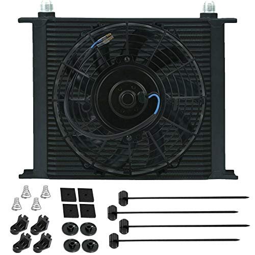 34 Row Black Aluminum 10AN Hose End Fittings Heavy Duty Towing Auto Engine Transmission Oil Cooler 12 Volt Electric Cooling Fan Kit