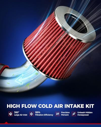 KAX 2.5" High-Flow Cold Air Intake Kit for 2001-2005 Honda Civic 1.7L, Red - color: Red, size: 2001-2005 Honda Civic 1.7L