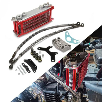 Motorcycle Oil Cooler Cooling Radiator Engine Kit Universal for CRF XR KLX 50 70 90 110 125 140cc SSR Taotao Coolster Kayo Apollo Dirt Pit Bike ATV Red - color: Red