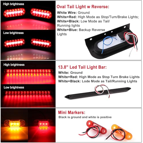 Partswcgg 6" Inch Oval Led Trailer Tail Backup Light Kit w/Mounting Bracket