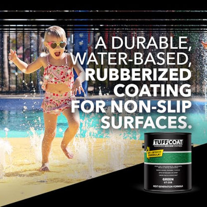 Tuff Coat Medium Texture Rubberized Non-Skid Deck Coating – Textured Non-Slip Safety Surface for Pool Decks, Docks, Boat Ramps, Patios, Walkways & High-Traffic Areas (UT-208 Green 5-gallon) - color: Green, size: 640 Fl Oz (Pack of 1)