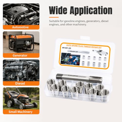 M14x1.25 Spark Plug Thread Repair Kit, 11‑Piece Tap & Inserts Set - color: M14x1.25