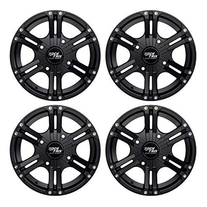 RockTrix RT101 14x7 ATV UTV Wheel 4x110 5+2 Offset, Matte Black, 4pc Set - size: 14x7 (5+2)
