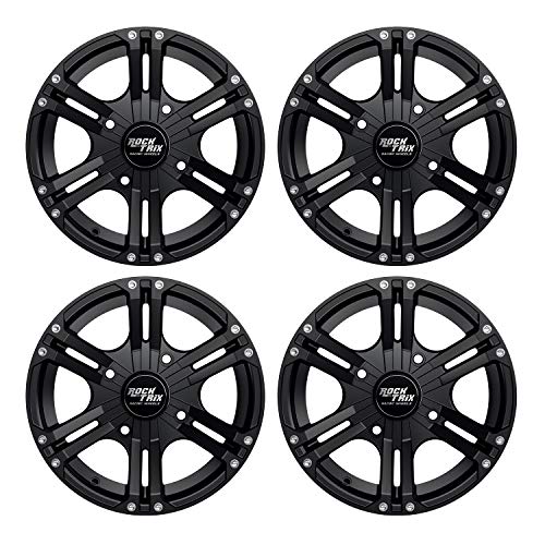 RockTrix RT101 15x7 ATV UTV Wheel 4x110 4+3 Offset, Matte Black, 4pc Set - size: 15x7 (4+3)