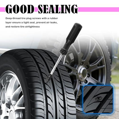 2026 Upgraded 60PCS Screw in Tire Plugs,Self-Service Tire Plugs Kit with Screwdriver for Emergency Tires Repair,Universal Tires Repair Rubber Nail Kit Car Accessories