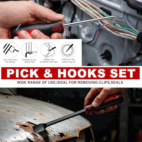 46 Pcs Hook and Pick Set Auto Trim Removal Tool Kit Car Clip Plier Red - color: Red, size: 46 PCS
