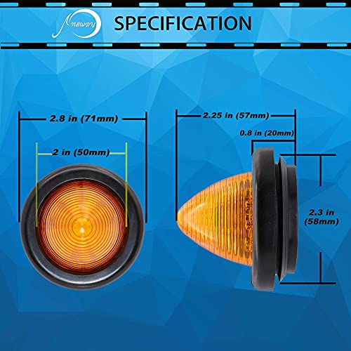 2Pcs 2in Amber Beehive Cone Light Round Side Marker Light Rear Tracking Light Clearance Light Waterproof 7 Diodes Sealed Peterbilt Bullet Marker lights for Truck Trailer Van Pickup Bus RV SUV - color: Yellow