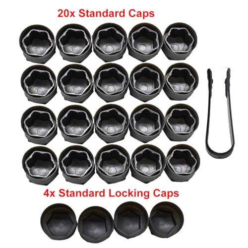 XUKEY Lug Nut Covers for Audi, 24pcs 25mm + Disassembly Tool (Black) - color: Black