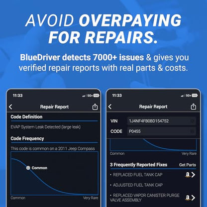 BlueDriver OBD2 Scanner Bluetooth, No Subscription, ABS SRS TPMS
