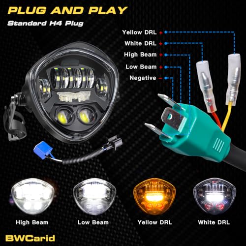 7 Inch LED Motorcycle Headlight With DRL Demon Eye Hi/Low LED Headlamp Triangle with Clamp Mount Bracket Fit 1.37-1.69 Inch Fork for Cafe Racer Chopper Bobber Scrambler Motorcycle, Black - size: 7in C3 Motorcycle Headlight with DRL Triangle