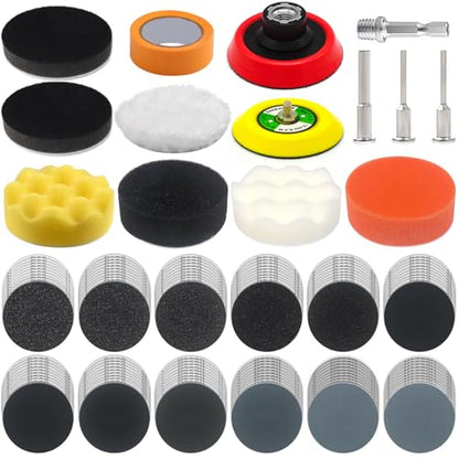 134Pack 3 Inch Wet Dry Sanding Discs Kit for Drill Sanding Attachment, 60 to 10000 Grit with 1/8" 1/4" 5/8" Adapters, Buffing Pads for Car Headlight Cleaning, Scratch Removal, Auto Detailing