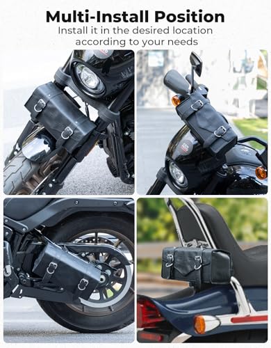 KEMIMOTO Genuine Leather Motorcycle Saddle Bags 12L & 4.5L Fork Tool Bag