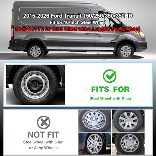 Hubcap Wheel Covers for 2015-2026 Ford Transit 150 250 350 350HD Sliver - color: 4 pcs Silver