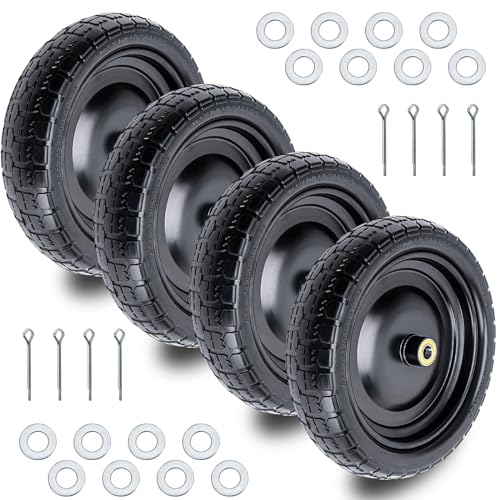 ASDFGHT 13" Flat Free Wheels for Gorilla Cart, Wheelbarrow, Garden Cart, Trolleys, Hand Trucks & Yard Trailers Replacement Wheels - 5/8" Bearings with 2.1" Offset Hub, Solid Tires, 4-Pack Set - size: 5/8in-13in