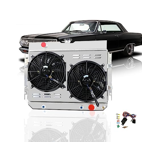 3 Row Aluminum Radiator Shroud Fan Relay for 1963-1968 Chevy Impala Bel Air Chevelle Caprice Radiators - size: 3 Row Radiator/w Cap+Shroud Fan+Relay Kit