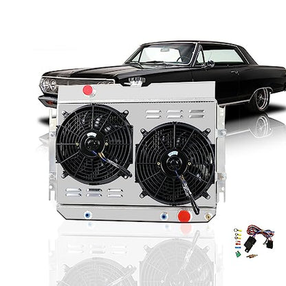 3 Row Aluminum Radiator Shroud Fan Relay for 1963-1968 Chevy Impala Bel Air Chevelle Caprice Radiators - size: 3 Row Radiator/w Cap+Shroud Fan+Relay Kit