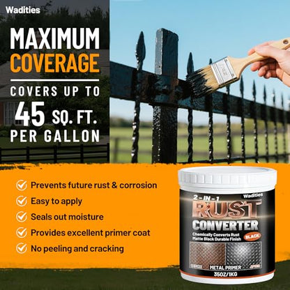 2-in-1 Rust Converter & Metal Primer, 35oz Black Metal Rust Inhibitor Paint - size: 35 Fl Oz (Pack of 1)