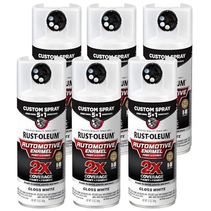 Rust-Oleum 2X Automotive Enamel 5-in-1 Spray Paint, Gloss White - color: Gloss White, size: 12 Ounce (Pack of 6)