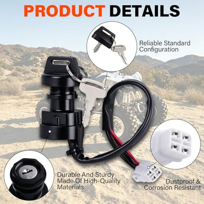 FLYPIG ATV Ignition Switch Assembly Fits Yamaha YFZ450 Kodiak 400 450