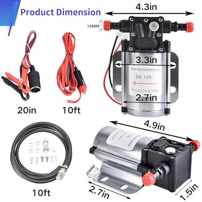Fuel Transfer Pump Kit with Carrying Case, 12 Volt Electric Fuel Transfer Pump, High Efficiency Self-priming Pump for Pumping Gasoline, Diesel, Kerosene, Water and Liquids - size: 12V Fuel Pump Kit (with Carrying Case)