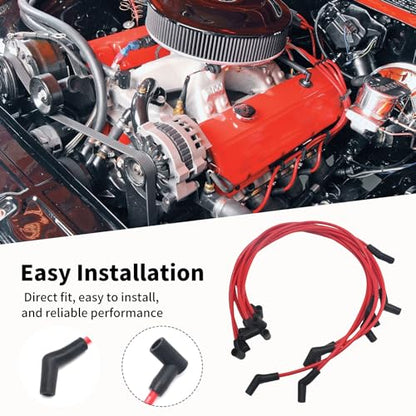 8mm 8Pcs Spark Plug Wire Set with 45-Degree Boot Replacement for Chevy Big Block BBC 366 396 427 454 502 HEI 1965-1985 Replacement for GMC All Models