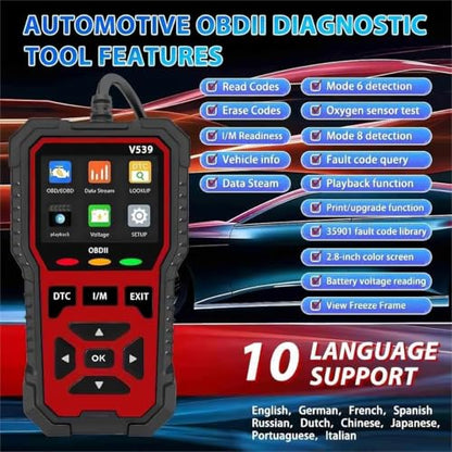 Upgraded Version of V519, V539 OBD2 Scanner, USB Powered Car Fault Code Reader, Engine Diagnosis Tool for OBD II Protocol Vehicles Since 1996, I/M Readiness, Battery Voltage Test