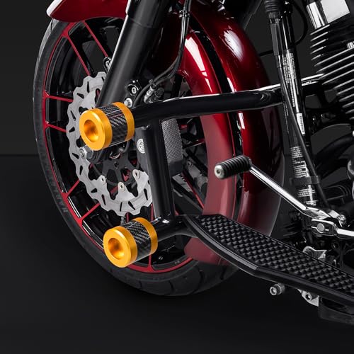 Advanblack Protek Two Step Highway Peg Crash Bar with CNC Slider Fit for 2014-2025 Harley Touring Road Glide Street Glide Electra Glide – Engine Guard Performance Upgrade (Gold CNC w/Carbon Inlay) - color: Gold CNC w/ Carbon Inlay