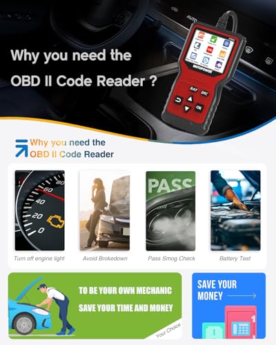 MOTOPOWER MP69033 Pro OBD2 Scanner Code Reader Check Engine Fault Light Diagnostic Scan Tool with Battery Tester - color: b) Red