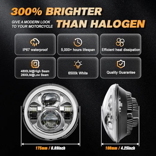 7 inch Motorcycle LED Headlight w/DRL fit for Harley Street Glide, Chrome - color: Chrome