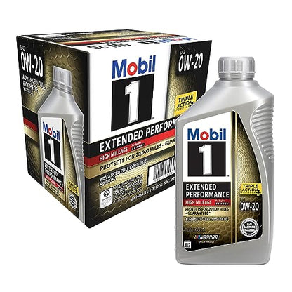 Mobil 1 Extended Performance High Mileage Full Synthetic Oil 0W-20 (6 Pack) - size: 1 Quart (Pack of 6)