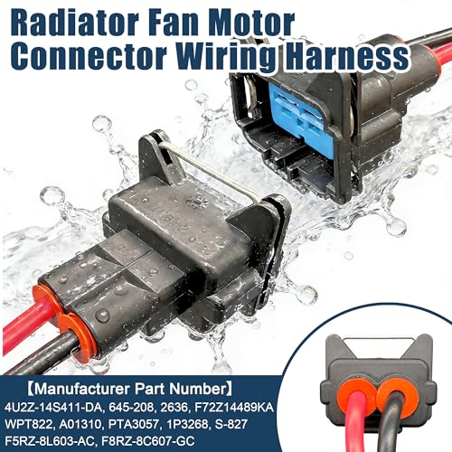 2Pcs 4U2Z-14S411-DA Radiator Fan Motor Connector Wiring Harness Compatible with Ford Contour/Focus/GT & Mercury Cougar/Mystique 1995-2010 Replaces F8RZ-8C607-GC, S-827