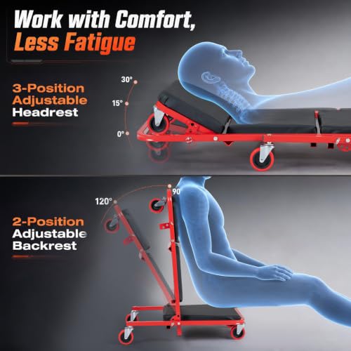 Goplus 41" Foldable Mechanic Creeper, 4-in-1, 450 LBS Capacity - color: Red, size: 41"