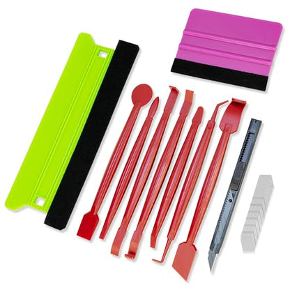 Car Wrap Application Kit Vinyl Wrap Tools for Vehicle Wrapping, Window Tint Film and PPF, with 8.3IN+4IN Vinyl Wrap Squeegee, Wrap Knife and 10pcs Blades, 7in1 Wrap Tuck Tools - color: SET E