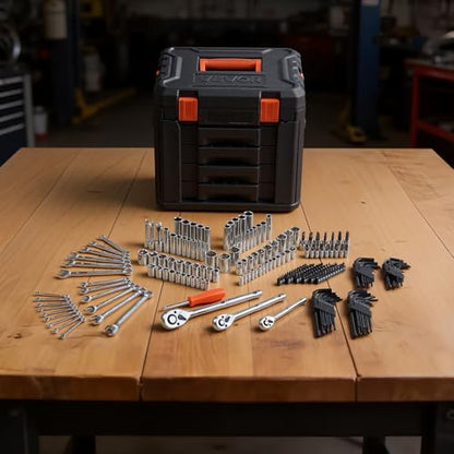VEVOR 230 PCS Mechanic Tool Set with 4-Drawer Tool Box 1/4" 3/8" 1/2" Drive - size: 230-PCS