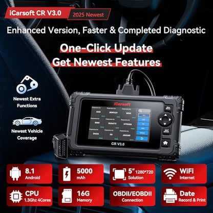 Bidirectional OBD2 Scanner Diagnostic Tool, iCarsoft CR V3.0 Vehicle Scan Tool 45 Reset+38 Extra Services,All System, Active Test Code Reader, Auto VIN, Free Update