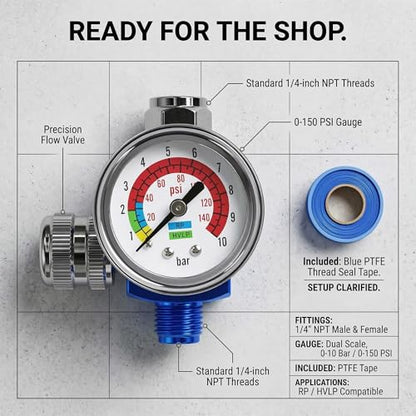 LE LEMATEC Paint Spray Gun Air Pressure Regulator with Gauge, 1/4 NPT