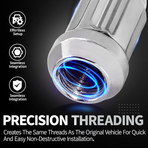 20 PCS M12x1.25 Chrome Lug Nuts, 1.35" Tall Hex Trailer Lug Nuts, 60 Degree Conical Cone Seat with Socket Key, Wheel Lugnuts Compatible with Altima 1993-2022, Maxima 1988-2022 - color: Silver, 20pcs+1 Point Spline, size: M12x1.25