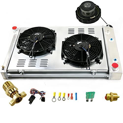 3 Row Aluminum Radiator Shroud Fan Relay for 1973-1991 Chevy C30 C20 C10 C2500 C1500 K30 K20 K10 Pickup Blazer GMC Truck 1981 1982 1983 1984 1985 1986 1988 1989 1990 Radiators