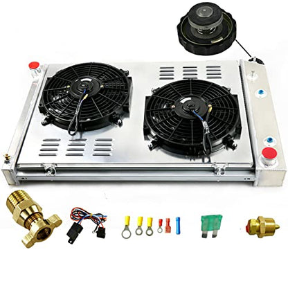 3 Row Aluminum Radiator Shroud Fan Relay for 1973-1991 Chevy C30 C20 C10 C2500 C1500 K30 K20 K10 Pickup Blazer GMC Truck 1981 1982 1983 1984 1985 1986 1988 1989 1990 Radiators
