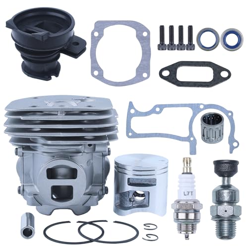 50mm Cylinder Piston Gasket Kit for Husqvarna 365 372XP X-Torq Chainsaw Replace 575 25 57-02 Cylinder Piston Kit with Decompression Valve Oil Seal Bolts Needle Bearing Spark Plug Gasket Set