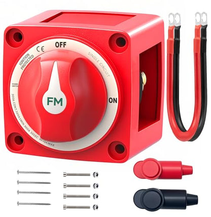 300A Waterproof Battery Disconnect Switch 12V-48V, On/Off Kill Switch for Marine, RV, Car, Boat, Truck, ATV, UTV, Ignition Protected with Cable - color: 300A ON/OFF Single Circuit with Cable