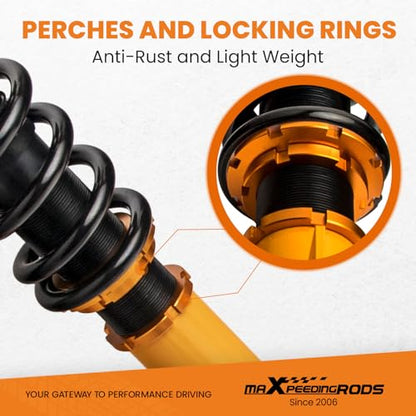 maXpeedingrods Coilovers for Dodge Challenger 2008-2010, for Dodge Charger SRT8 2006-2010, 24 Levels Damper Adjustable Coilovers Suspension Kit, Height Adjustable Lowering Kit, Gold