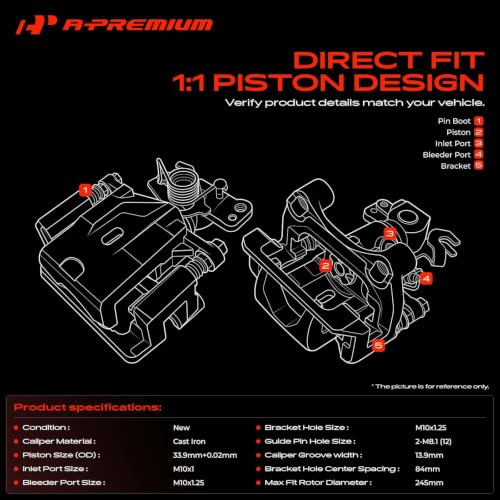 A-Premium Rear Left and Right Side Disc Brake Caliper with Bracket - style: Rear Driver and Passenger Side
