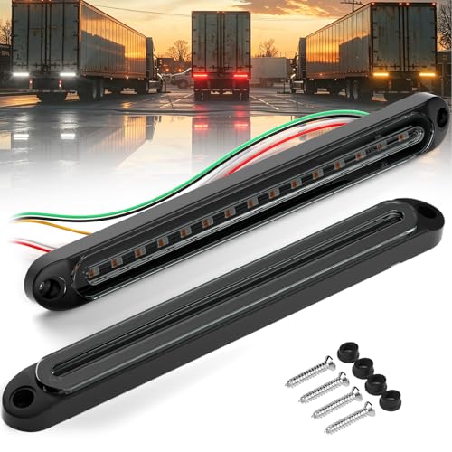 PSEQT 3 Color Trailer Tail Brake Stop Turn Signal Running LED Lights Bar Amber Red White Rear Identification Marker Waterproof Light Strip for Trailer Truck Pickup Offroad RV ATV UTV Bus Van, 2Pcs - color: Red & Amber & White